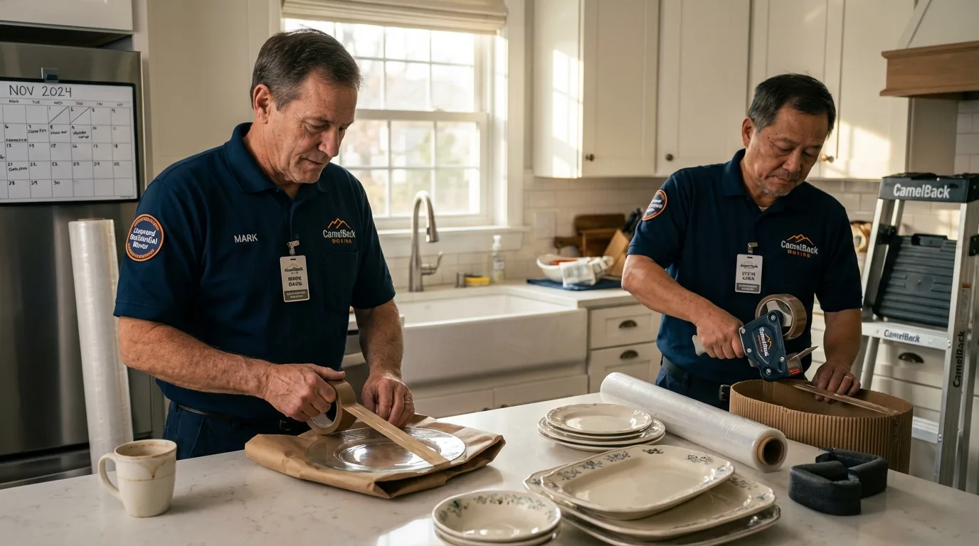Professional crew packing kitchen dishware in Severance, CO